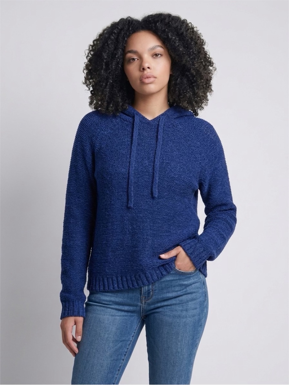 Torrid Size 0 Blue Textured Knit Hoodie Cotton Pullover Sweater Plus